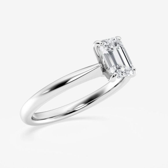 1 ctw Emerald Lab Grown Diamond Petite Solitaire Engagement Ring - Picture 2 of 6